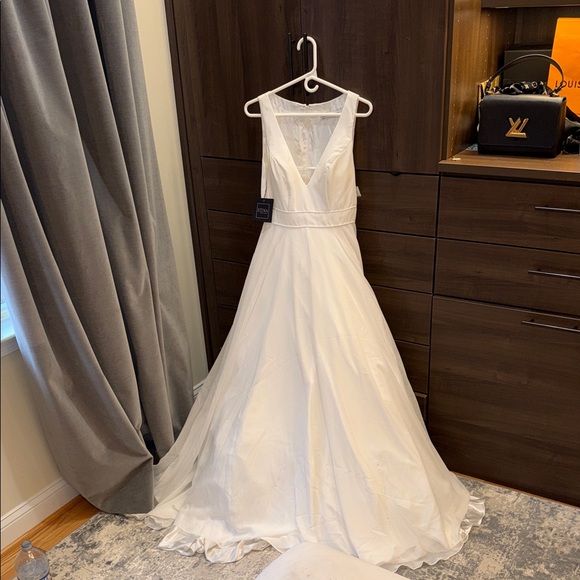 NWT Mac Duggal White Layered Tulle Chiffon Ball Gown Ballgown Maxi Dress - Picture 2 of 11